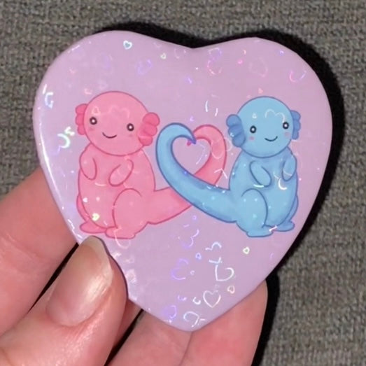 Axolotl lovers heart shape badge