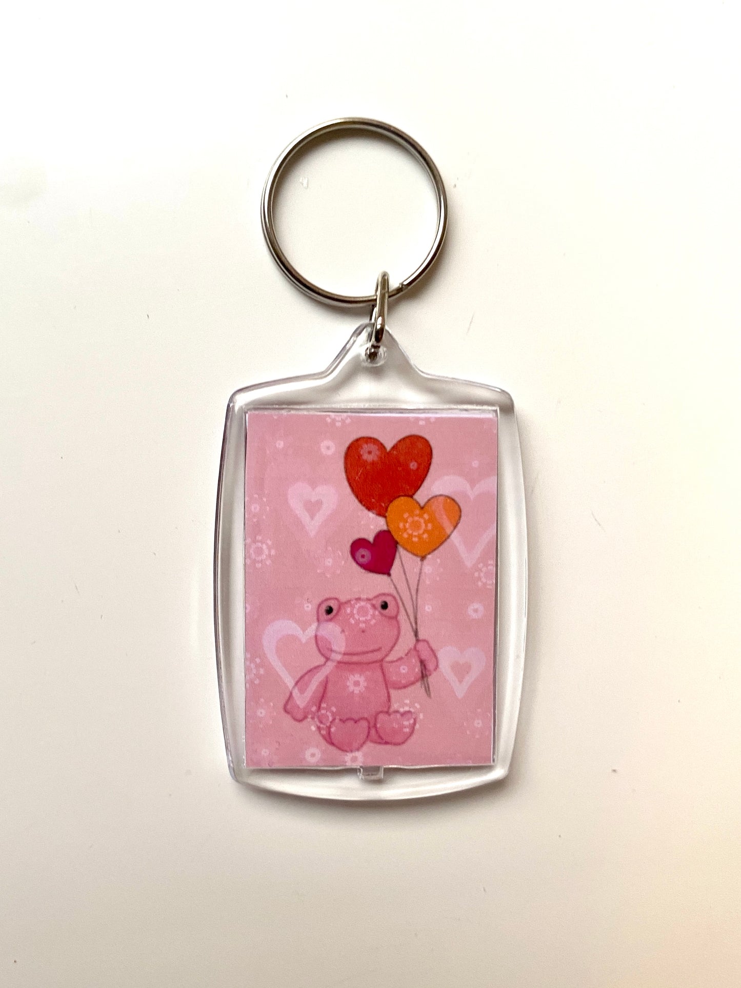 Pink frog art print keychain