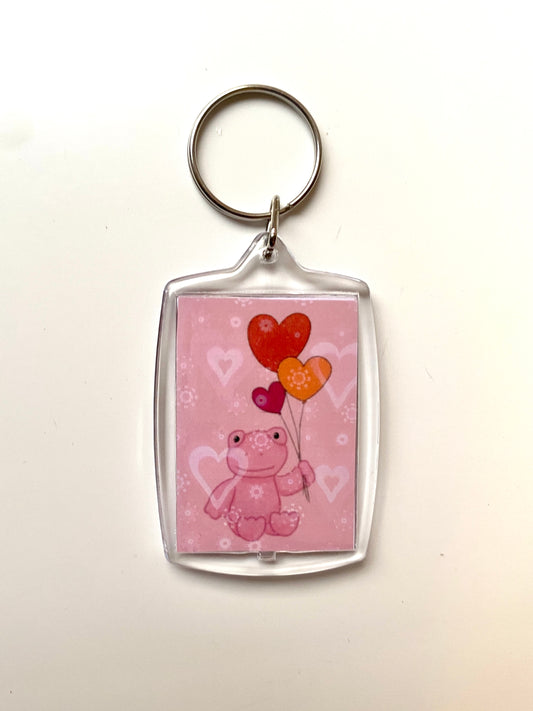Pink frog art print keychain