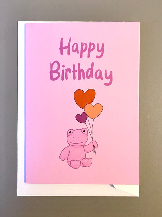 Pink frog birthday card