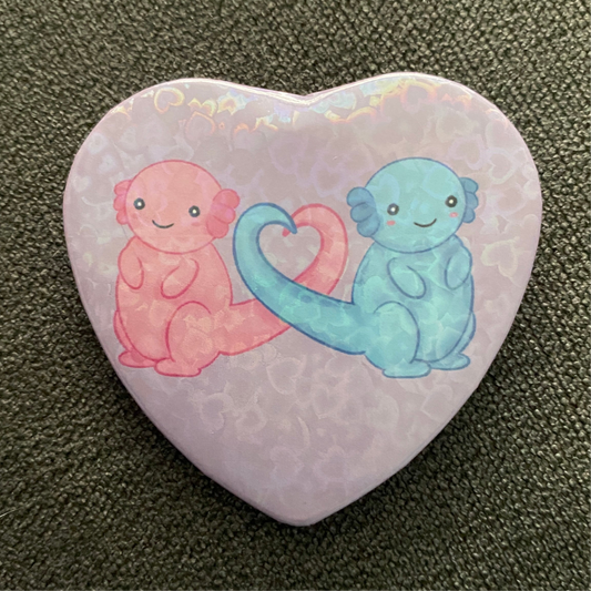 Axolotl lovers heart shape badge