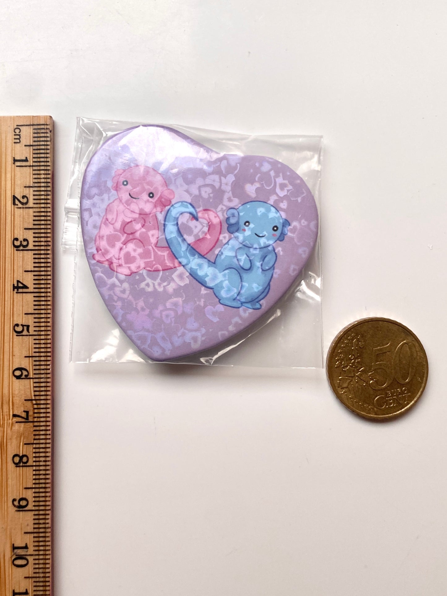 Axolotl lovers heart shape badge