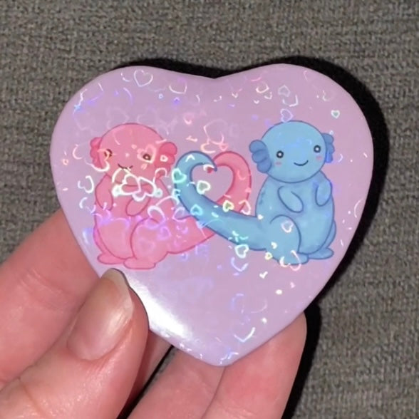 Axolotl lovers heart shape badge