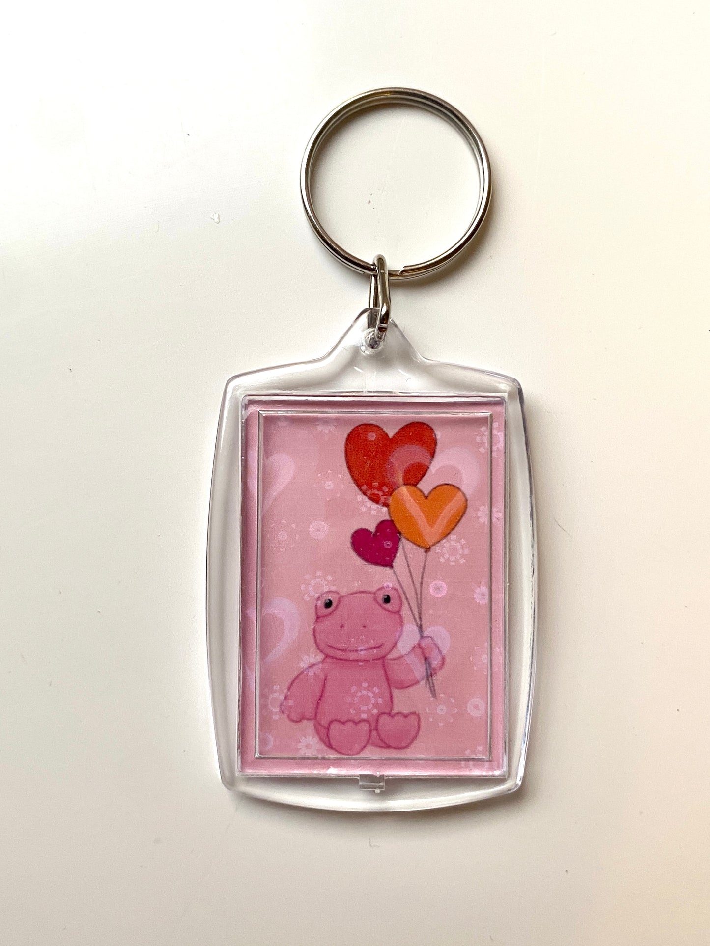 Pink frog art print keychain
